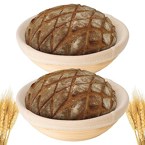 25,4 cm runder Banneton-Brotgärkörbchen, Set mit 2 Stück, Brotteig und Einsatz zum Backen von Brot