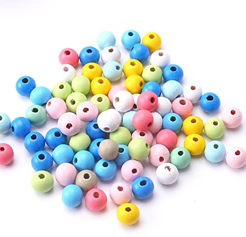 HERZWILD 400PCS bunte holzperlen zum auffädeln holzperle farbig bastelnperlen f. DIY schmuck Herstellung (12mm)