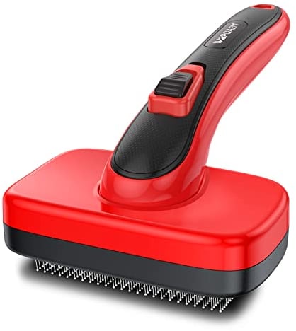 WOPQAEM Self Cleaning Slicker Brush for Shedding Long Short Haired Dogs & Cats, Remove Loose Tangling knot Undercoat Fur Mats, Grooming Brush with Retractable Bristles for Small Medium Large Pet, Pnik