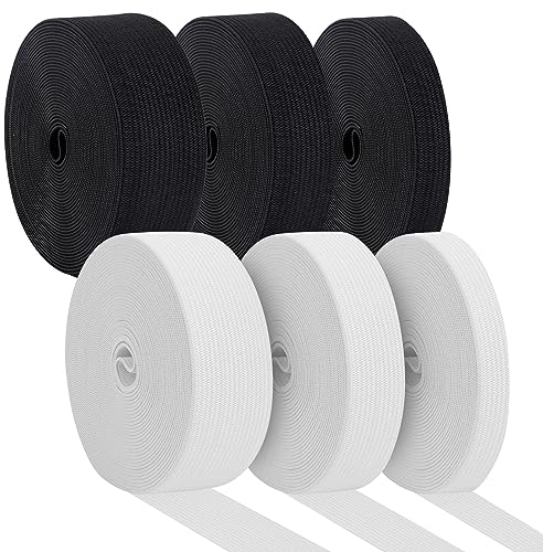 TOTSUN 6 Rolls of Black and White Stretch Elastic, Flat Elastic Bands Mixed Size Elastic Knit Spandex Spool for Sewing DIY Crafts Clothing (5m*1cm、2cm、3cm)