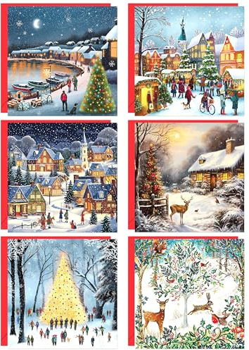 Giftinghouse Weihnachtskarten für Wohltätigkeitsorganisationen 2024, 24/48 Stück, Multipack, Weihnachtskarten für Familie, Freunde, mit roten Umschlägen, hergestellt in Großbritannien, 24 Stück