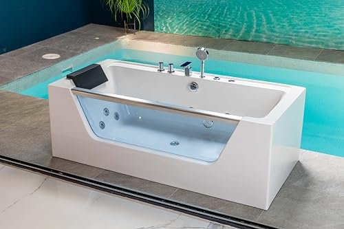 Bañera Hidromasaje New Cristy Rectangular 170x80cm con reposacabezas y 8 chorros Jets