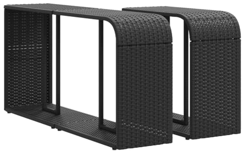 vidaXL Outdoor Regal 2 Stk., Standregal mit viel Stauraum, Gartenregal mit Stahlrahmen, Terrassenregal Gartenmöbel, Schwarz Poly Rattan