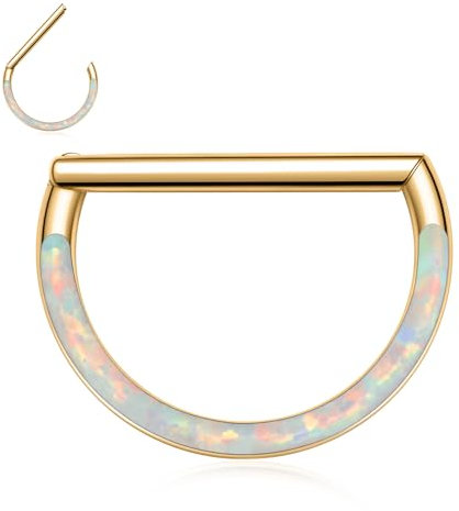 Gerader Stab Septum Nasenring Gold Septumschmuck 16G Septumring Opal Daith Ohrringe Chirurgenstahl Halbkreis Rook Conch Helix Hoop Earring Higned Segment Tragus Cartilage Piercing Schmuck 10mm