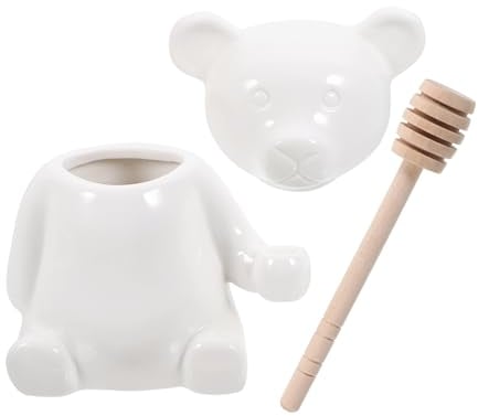 PHENOFICE 1Set Ceramic Bear Honey Jar with Dipper Stick Cute Cartoon Honey Storage Container for Syrup and Honey Decorative Ceramic Pot for Kitchen and Dining