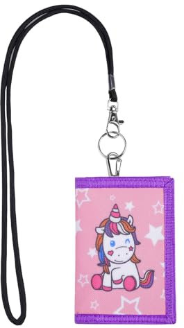 Aucuu Motiv Brustbeutel, Kinder Geldbeutel, Kinder Geldbörse, Kinder Portemonnaie mit Sichtfenster zum Umhängen, Einhorn Brieftasche Kinder, Trifold Brieftasche Kleine für Jungen Mädchen Portmonee