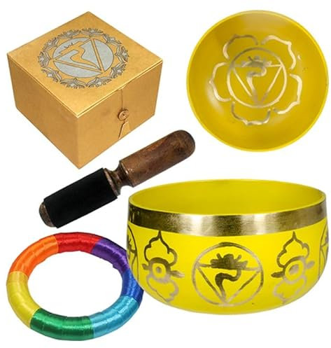 Cuencos Tibetanos de 7 Chakras, Hechos a Mano, para Meditación, Sonido, Paz, Atención Plena, Yoga (Amarillo)