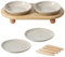 Havniva Raised Ceramics Wide Whisker Friendly Cat Dishes, Food& Water Bowl with 2 Style Stand Adjustable Anti-Choking Raised Pet Bowl Set, Anti Whisker Fatigue(2Dish+2Shallow Dish+Stand