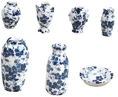 Cabilock 1 Set Puppenhaus Blumenarrangement Blumenvase Runde Vase Gartenvase Miniaturvase Hydroponische Vase Minivase Miniaturvase Modell Puppenhaus Ornament Miniaturvasen Keramik