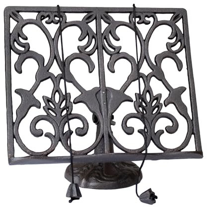 Cast Iron Cook Book Stand Lattice Kitchen Recipe Display Holder Weighted Cords