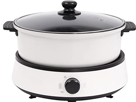 Electric Hot Pot Cooker, 4L Portable Non-Stick Hotpot, Separate Multifunctional Electric BBQ Grill Pot, Shabu Shabu Hotpot with Tempered Glass Lid for Family and Friend Gathering, White