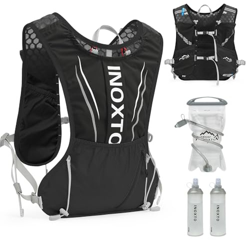 INOXTO Water Sac Vest, Sac à Dos de Course léger 1,5 L Sac à Eau De,Sangle à Poitrine RéGlable, Adapté Au Marathon, à La Randonnée,Alpinisme Hommes
