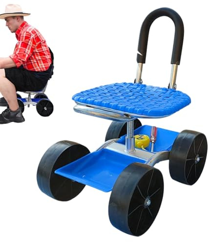Rollbarer Gartenwagen-Sitz, verstellbare Gartenwagen-, 360-Grad-Drehstuhl, stabile Konstruktion, Werkzeugablage für Outdoor-Pflanzen, Jäten, Landschaftsbau, Hofaufgaben, 60 x 47 x 31 cm