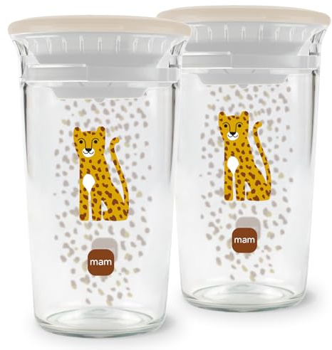 MAM Easy to Drink Cup 360°, Bicchiere antigoccia bambini 8+,Set da 2, Beige