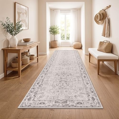 Paco Home Vintage Teppich Läufer Flur Waschbar & rutschfest, pflegeleicht, modernes Retro Design im Boho Stil, Grau 3, 80x300 cm