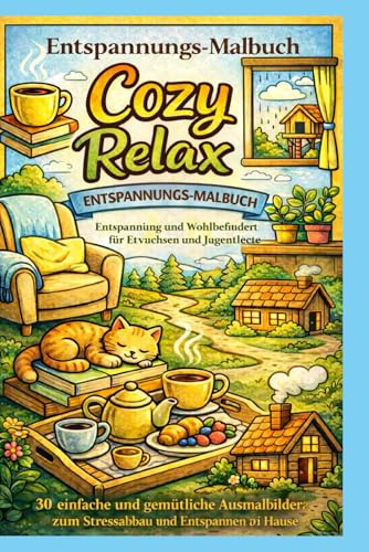Cozy Relax Malbuch: 30 einfache und gemütliche Ausmalbilder zum Entspannen und Stressabbau für Erwachsene und Jugendliche