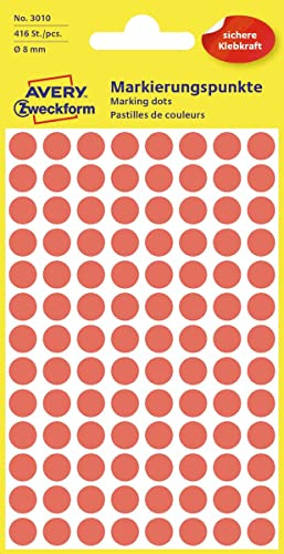 Etiket Avery Zweckform 3010 rond 8mm rood 416stuks