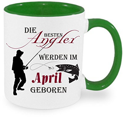 Die besten Angler werden im APRIL geboren - Kaffeetasse mit Motiv, Tasse mit Druck, auch individuell mit Spruch, Foto, Wunschtext, Wunschname (Grün)