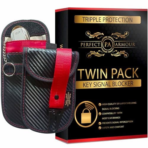 2 Pack Car Key Signal Blocker Pouch Faraday Pouch Bag for Keyless Keys Case for Cars Anti Theft Tripple RFID Protection Security for Car Key Fobs Carbon Fibre Texture Perfect Armour