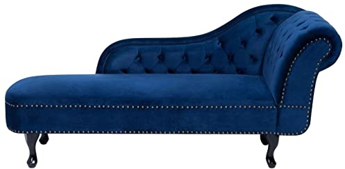 Beliani Chaiselongue Samtstoff blau rechtsseitig mit Knopfbezug Nieten Holzgestell Nimes