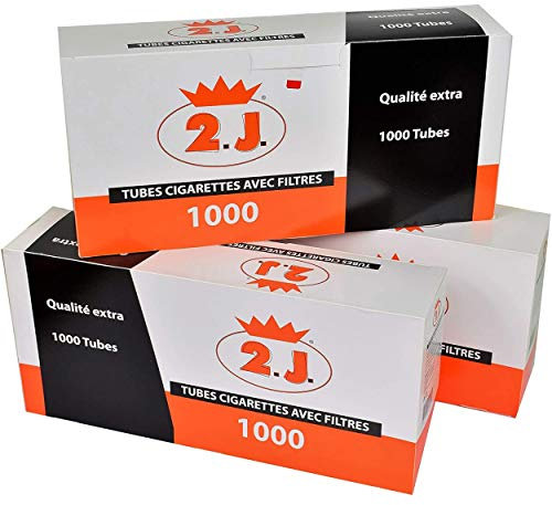 2J Lot de 3000 Tubes à Cigarette Extra dans Leur boîte, Lot De 3 Boites de 1000 Tubes Cigarettes Haut de Gamme avec Filtre De La Marque Francaise, Pas Cher pour Le Fumeur De Tabac à Rouler