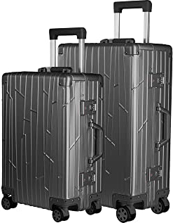 GUNDEL Aluminium Koffer Set Cabin Trolley Handgepäck 55x40x20 cm 32L Reisekoffer Check-in 66x43x23 cm H/B/T 47L 4x360° Rollen Space Grau Bundle 2X TSA-Zahlenschloss