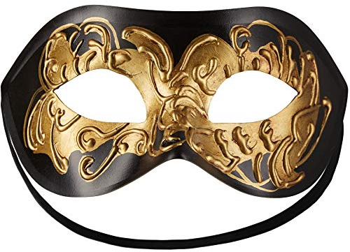 dressforfun 900882 Venezianische Maske für Damen und Herren, Augenmaske mit Verzierung für Maskenball Fasching Karneval Halloween Maskerade Party - diverse Farben - (schwarz-gold | Nr. 303530)
