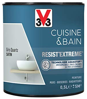 V33 Peinture multi-supports monocouche Cuisine & Bain Resist'Extrême® Satin, Gris Quartz, 0,5L