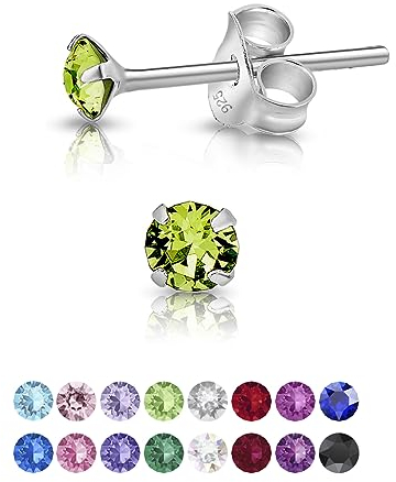 DTPsilver - Winzige Ohrringe 925 Sterling Silber mit Kristallen von Swarovski® Elements Runde Sehr kleine Ohrstecker - Durchmesser 3 mm - Farbe : Peridot