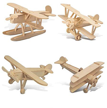 Puzzled Wooden Airplane Model Kits - 3D Wooden Puzzles for Adults - 4 Pack