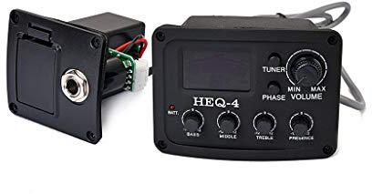Alnicov Gitarre HEQ-4 4-Band EQ Equalizer Vorverstärker Verstärker Chromatischer Tuner Piezo Pickup für Akustikgitarren Schwarz