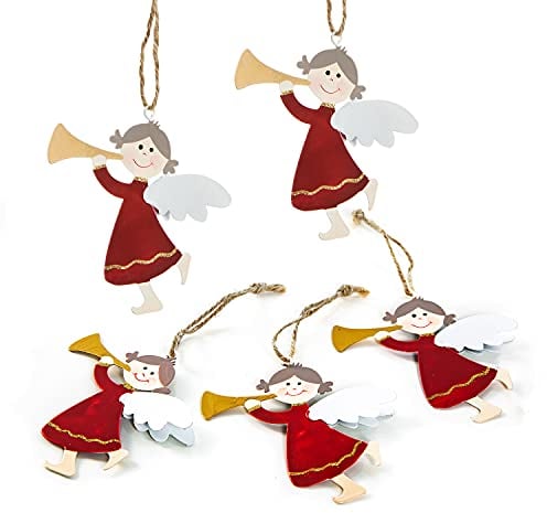 Logbuch-Verlag 5 Engel Anhänger Weihnachten Metall 9,5 cm weihnachtliche Schutzengel rot weiß Gold Baumschmuck Christbaumanhänger