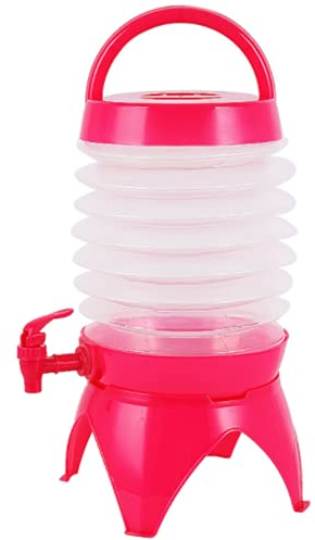 AVE Wasserbehälter Faltbarer Wasserspender 3,5 Liter Zusammenklappbarer Getränkespender rund Faltkanister Wasserspender Bierkrug Eimer mit Tragegriff und Wasserhähnen (red)