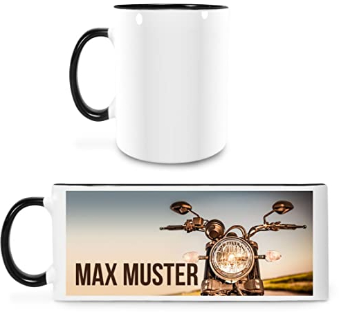 Manutextur Tasse mit Namen - personalisiert - Motiv Motorradlenker - viele Farben & Motive - weiß/schwarz - Größe - persönliches Geschenk mit Wunsch-Motiv und Wunsch-Name