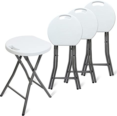 Todeco Tabouret Pliant pour Camping avec Poignée, 4 Pièces Max: 200 kg | Conception portable et antidérapante, Plus robustes, Utilisations multiples Blanc 33x29x46cm