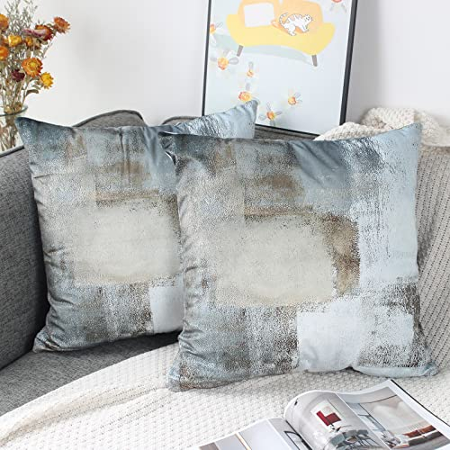 OYIMUA Deko Kissenbezug 40 x 40 2er Set Braun Grau Kissenhülle Landhausstil Samtkissen für Couch Dekokissen Kuschelkissen Wohnzimmer Schlafzimmer Kissenbezüge Outdoor Kissen Sofakissen Couchkissen