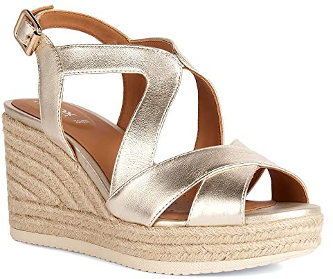 Geox Ponza, Sandalo Espadrillas con Zeppa Donna, Oro, 37.5 EU