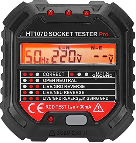 HT107D Testeur de Prise de Courant à Affichage Numérique LCD Détecteur de Défaut de Secteur Électroscope EU 90‑250V Testeur de Tension électrique