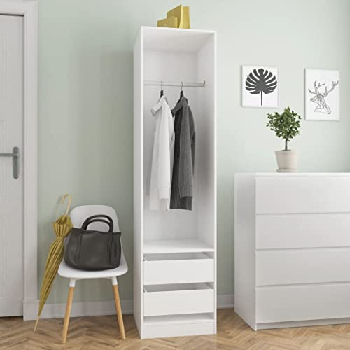 WIFESE Garde-Robe Blanc 50x50x200 cm Bois d'ingénierie Armoire de Rangement Compacte Organisateur de Vêtements Vestiaire Meuble de Chambre à Coucher pour Chaussures Pulls Jeans Chapeaux Robes
