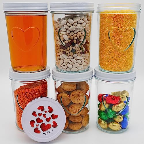 megusta!® 6 Einmachgläser mit Herz im Glas | 500 ml | Deckel Herzdesign | Marmeladengläser Gurkengläser Vorratsgläser Meal Prep | Fermentieren Backen Einfrieren