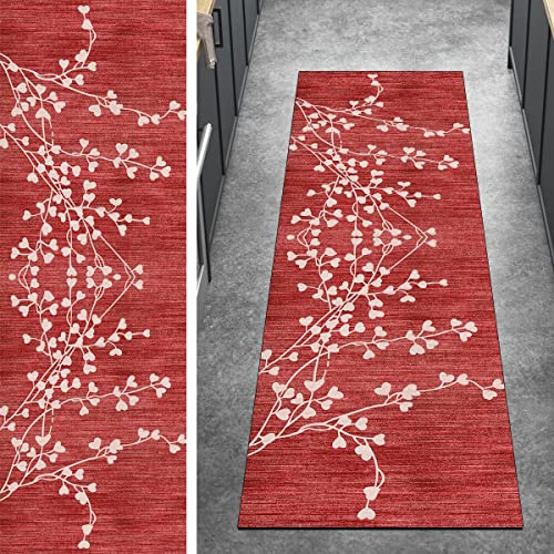 Ymural Teppichmatten Läufer Flur Lang Teppich Meterware Vintage 100x250CM Rot Kücheläufer rutschfest Teppichläufer Waschbar Kurzflor Polyester Korridor Schlafzimmer, Anpassbar Breite 40-120cm