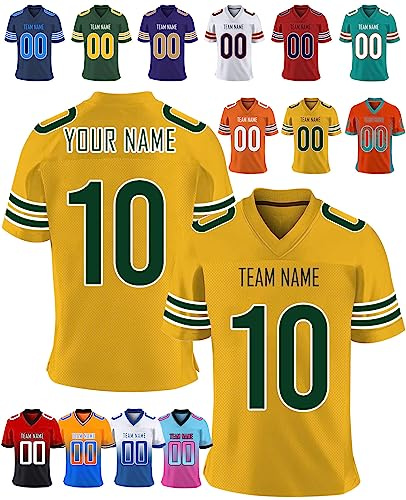 Herren-Sporthemden Personalisiert American-Football-Trikot, Personalisierte Schnelltrocknend Atmungsaktiv T-Shirt kurzärmelig und fügen Sie den Teamnamen für Männer Damen Kinder, S ~ 7XL