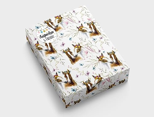 Geschenkpapier für Mädchen Pferd Geschenkverpackung für kleine Geschenke Kindergeburtstag Mitgebsel Gastgeschenke verpacken Kindermotiv (12 Bögen in DIN A3 + 12 Aufkleber + 50 Verschlusspunkte)