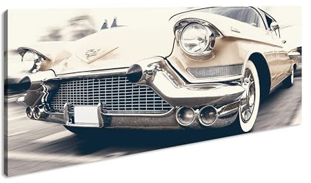 Ästhetischer Oldtimer Panorama 60x30 cm als Leinwandbild, Motiv fertig gerahmt auf Echtholzrahmen, Hochwertiger Digitaldruck mit Rahmen