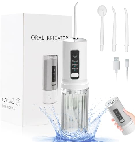 Ertisa Idropulsore Dentale Portatile, 3 Modalità e 4 Ugelli Water Flosser da Viaggio Impermeabile Acqua filo Interdentale Dentale Irrigatore orale con filo interdentale ad acqua per La Casa e I Viaggi