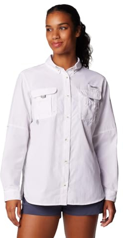 Columbia Womens PFG Bahama II Long Sleeve Fishing Shirt, White, 2X