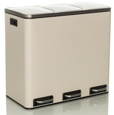 hjh OFFICE Poubelle Clean IX Acier, Système de tri sélectif 3 x 18L, Poubelle avec Softclose, Poubelle à pédale Universelle, Blanc, 741102