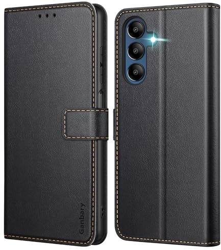 Ganbary Cover Compatibile con Samsung Galaxy A15 4G/5G, Premium Pelle PU Flip Libro Custodia per Samsung Galaxy A15 4G/5G [Protezione Completa] [Slot per Scheda] [Funzione di Supporto], Nero