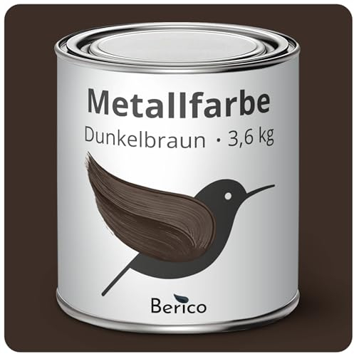 Berico Metallfarbe - Dunkelbraun - 3,6 Kg - 4in1 Premium Metallschutzlack - Direkt auf Rost - Für Stahl, Zink, Aluminium, Kupfer und Eisen
