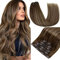 RUNATURE Clip in Extensions Echthaar Balayage Braun 30cm Gerade Echthaar Extensions Clip Braun Ombre Glatt Haarverlängerung Echthaar Clip 120g 7Pcs Farbe #4T27P4